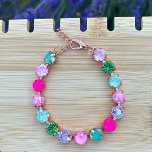 Lillie” Hot Pink + Peridot Aurora Borealis Rose Gold Crystal Tennis Bracelet
